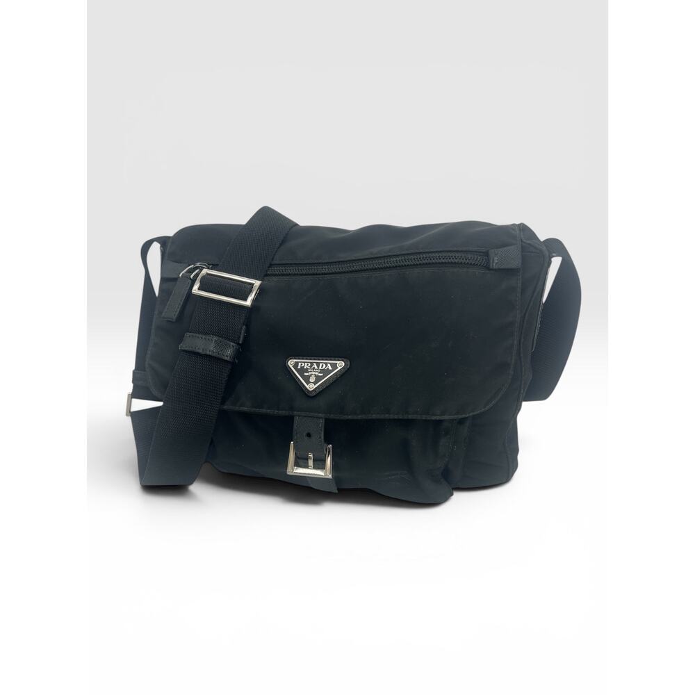 Prada Black Nylon Logo Plaque Messenger Crossbody Bag